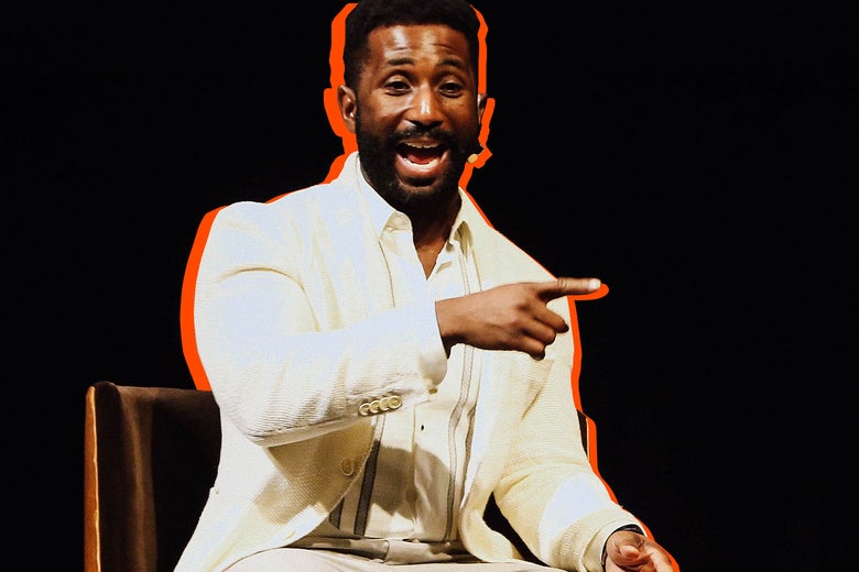 Photo illustration: Wesley Morris speaks onstage on Dec. 7 in Los Angeles.
